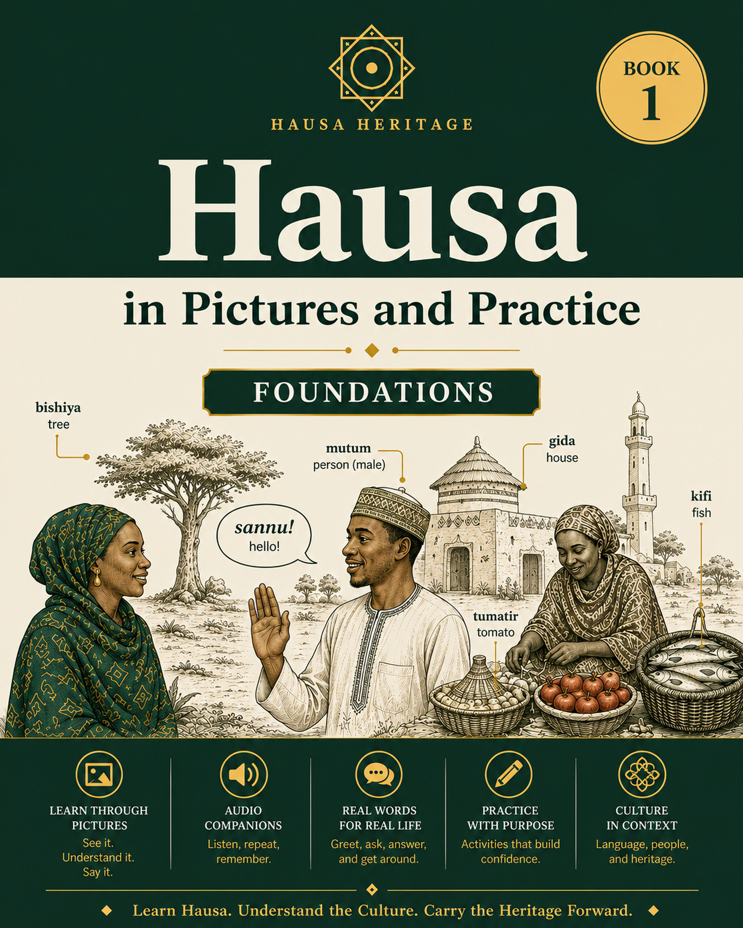 Cover of Hausa in Pictures and Practice, Book 1: Foundations